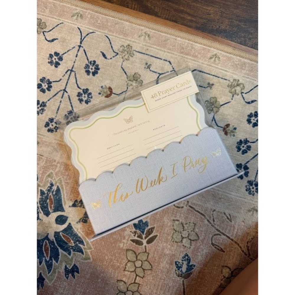 Faith Devotional 48 Prayer Cards Blue Gold Butterfly Scalloped Box Stationery